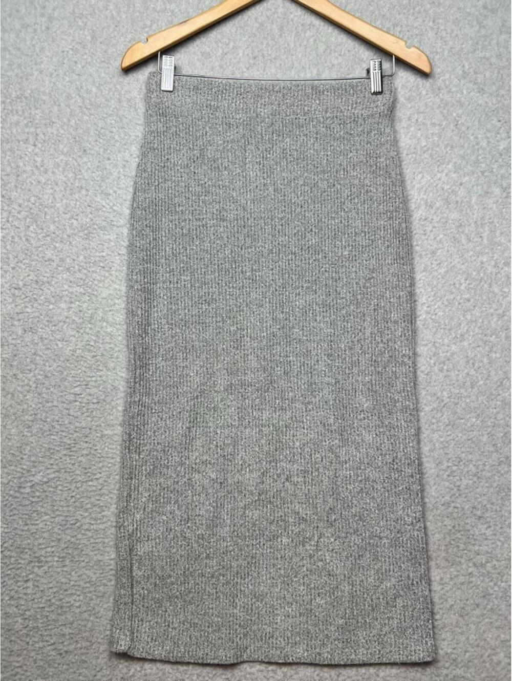 Gap Womens Gray Ribbed Midi Pencil Skirt XS Soft Stretch Casual Chic Minimalist